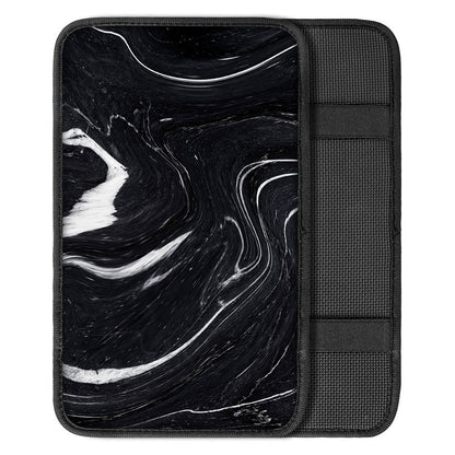 Black White Liquid Marble Print Car Center Console Cover