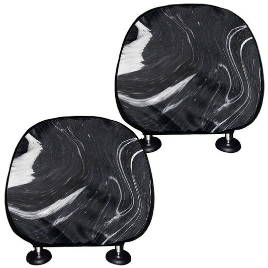 Black White Liquid Marble Print Car Headrest Covers