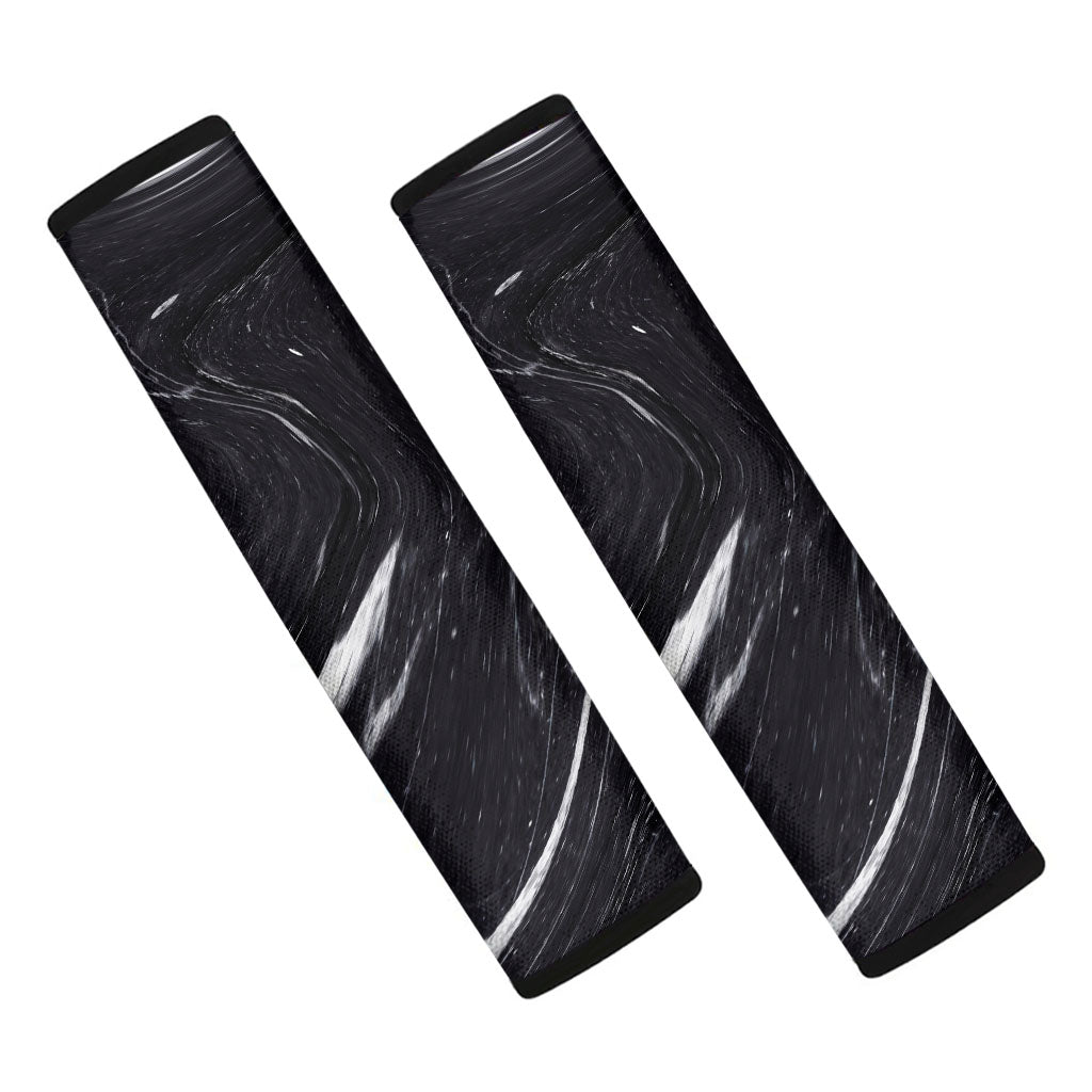 Black White Liquid Marble Print Car Seat Belt Covers