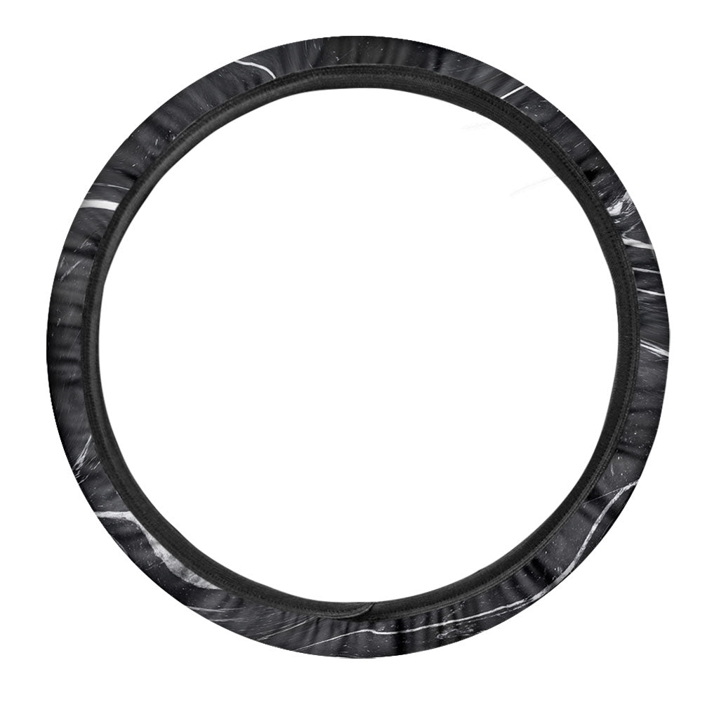 Black White Liquid Marble Print Car Steering Wheel Cover