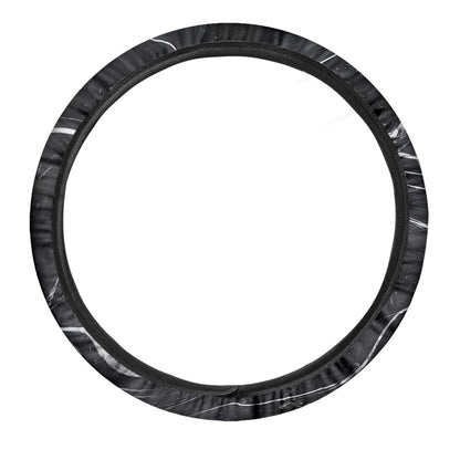 Black White Liquid Marble Print Car Steering Wheel Cover