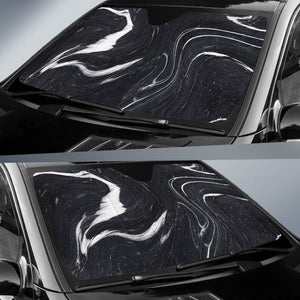 Black White Liquid Marble Print Car Sun Shade GearFrost