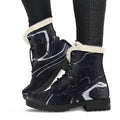Black White Liquid Marble Print Faux Fur Leather Boots