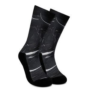 Black White Liquid Marble Print Crew Socks