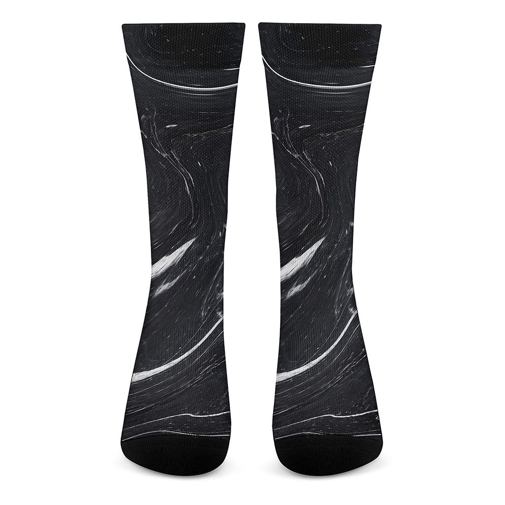 Black White Liquid Marble Print Crew Socks