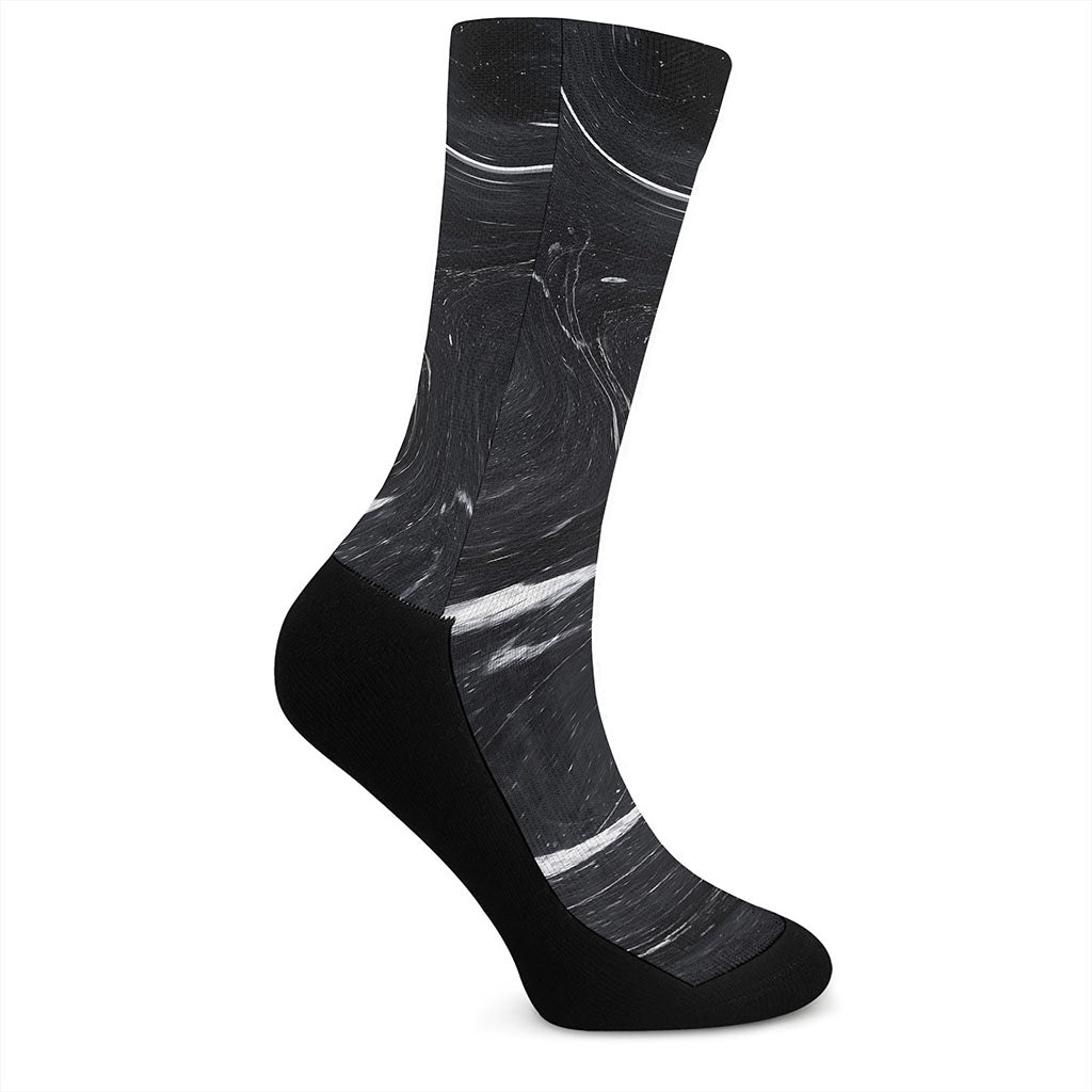 Black White Liquid Marble Print Crew Socks