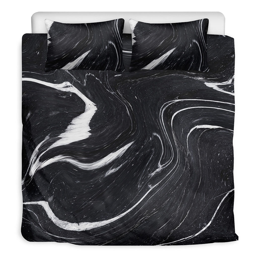Black White Liquid Marble Print Duvet Cover Bedding Set