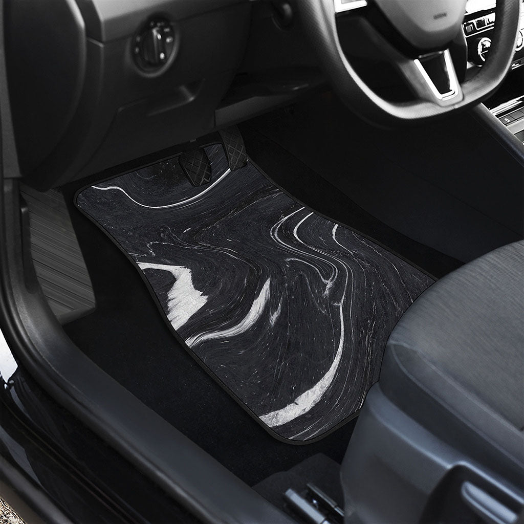 Black White Liquid Marble Print Front and Back Car Floor Mats