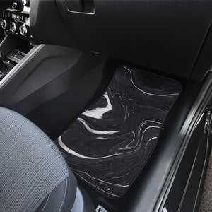 Black White Liquid Marble Print Front and Back Car Floor Mats