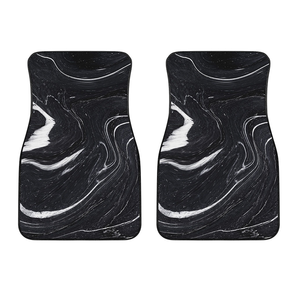 Black White Liquid Marble Print Front Car Floor Mats