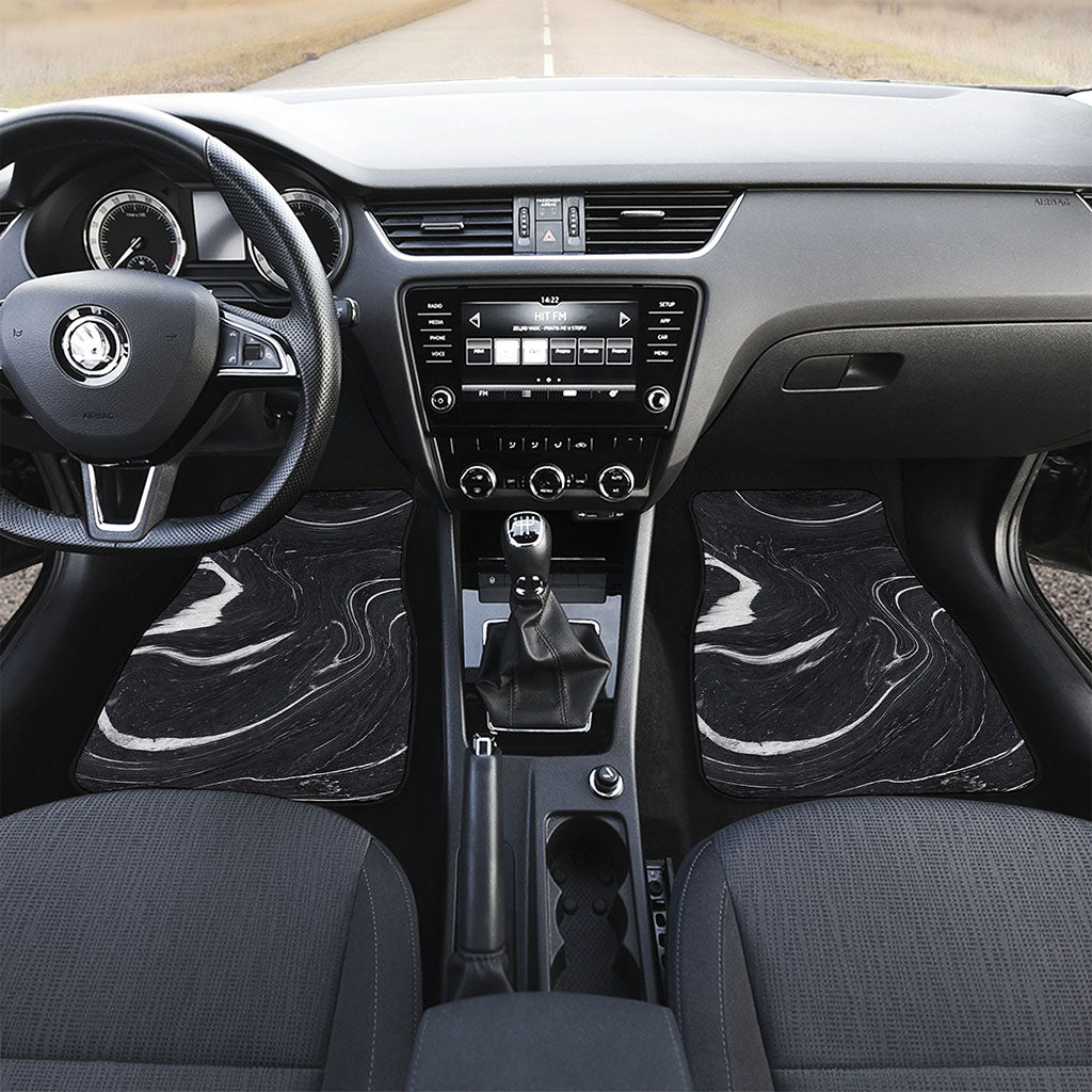 Black White Liquid Marble Print Front Car Floor Mats