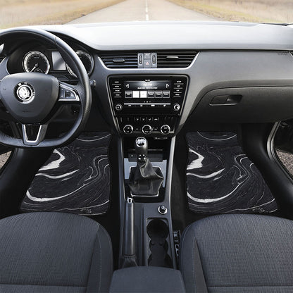 Black White Liquid Marble Print Front Car Floor Mats