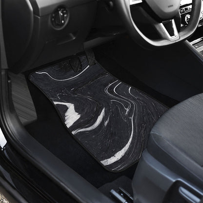 Black White Liquid Marble Print Front Car Floor Mats