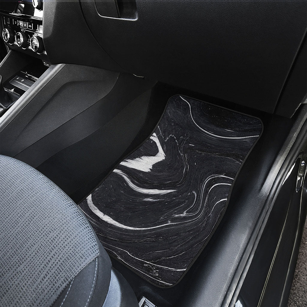 Black White Liquid Marble Print Front Car Floor Mats