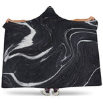 Black White Liquid Marble Print Hooded Blanket