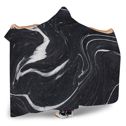 Black White Liquid Marble Print Hooded Blanket