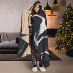 Black White Liquid Marble Print Hooded Blanket