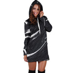 Black White Liquid Marble Print Hoodie Dress GearFrost