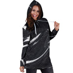 Black White Liquid Marble Print Hoodie Dress GearFrost