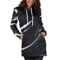 Black White Liquid Marble Print Pullover Hoodie Dress