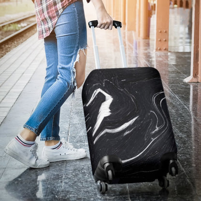 Black White Liquid Marble Print Luggage Cover GearFrost