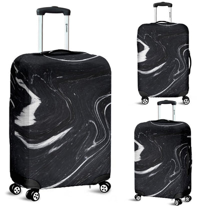 Black White Liquid Marble Print Luggage Cover GearFrost