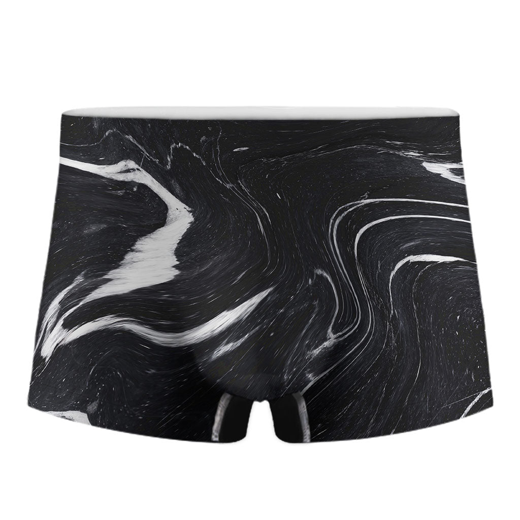 Black White Liquid Marble Print Men's Boxer Briefs