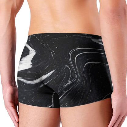 Black White Liquid Marble Print Men's Boxer Briefs