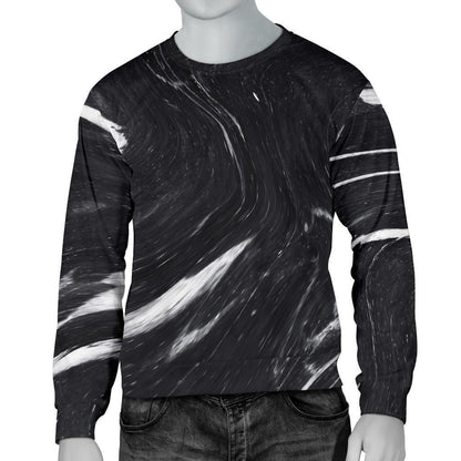 Black White Liquid Marble Print Men's Crewneck Sweatshirt GearFrost