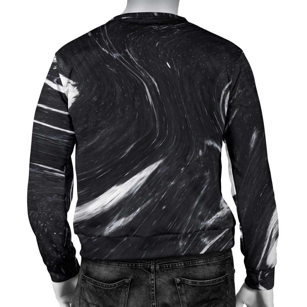 Black White Liquid Marble Print Men's Crewneck Sweatshirt GearFrost