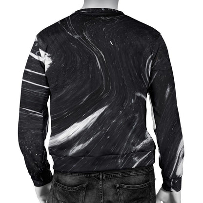 Black White Liquid Marble Print Men's Crewneck Sweatshirt GearFrost