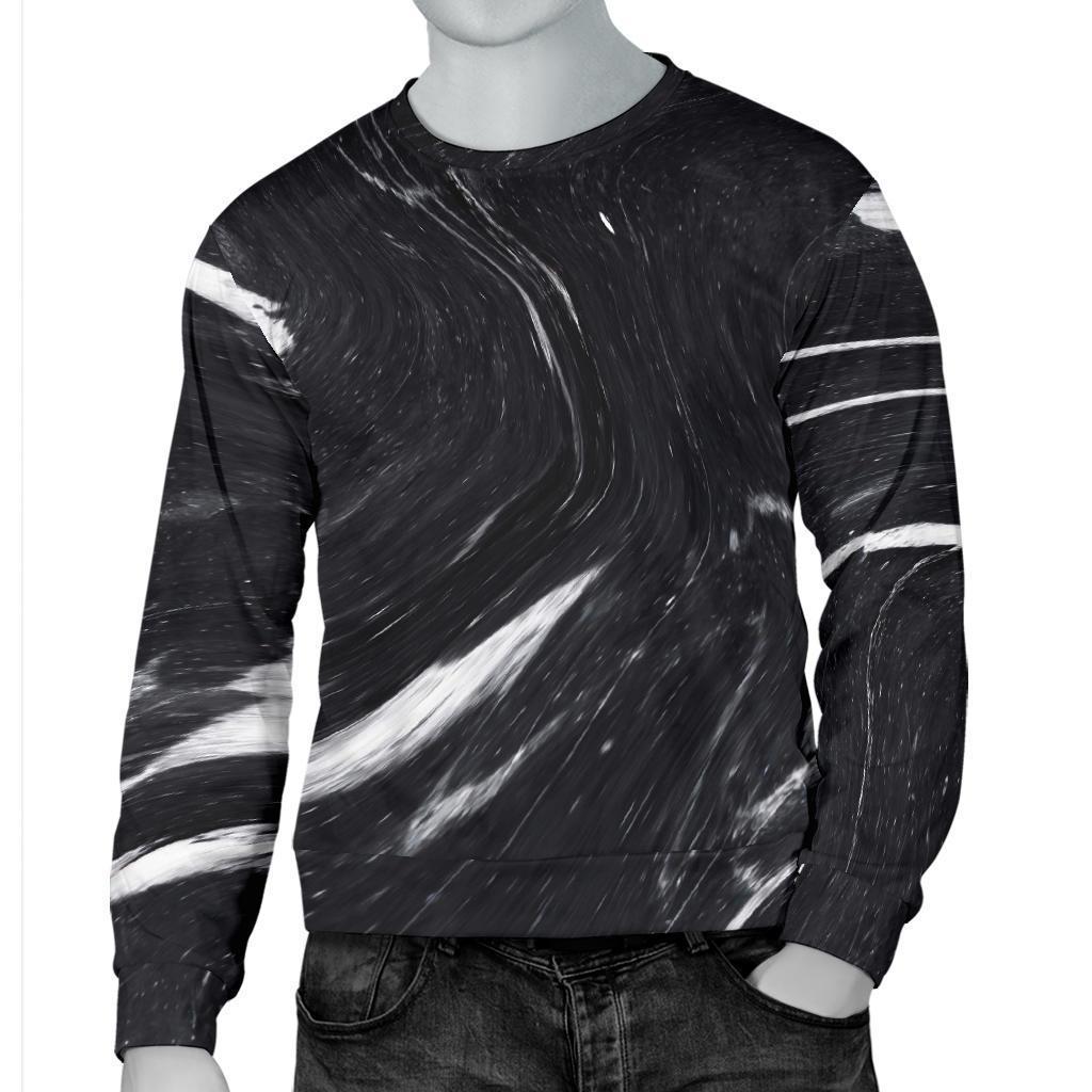 Black White Liquid Marble Print Men's Crewneck Sweatshirt GearFrost