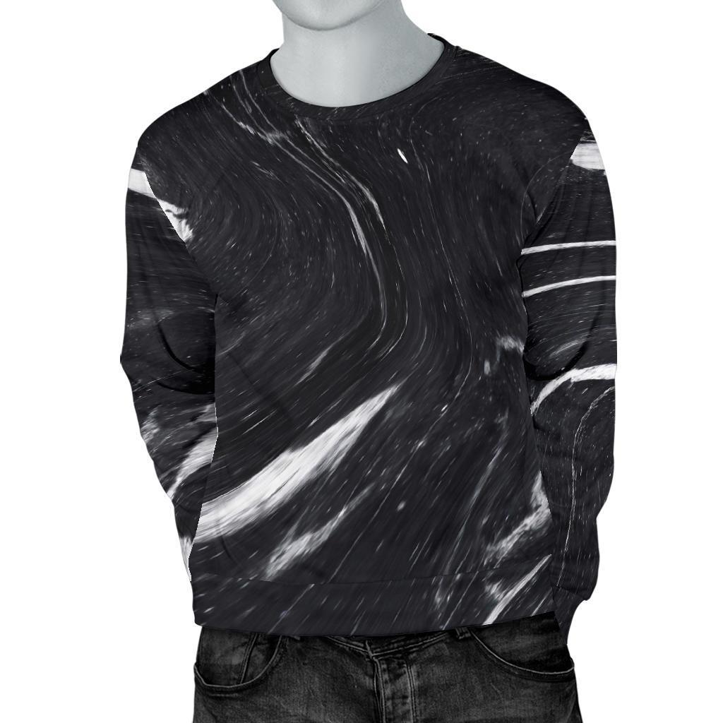 Black White Liquid Marble Print Men's Crewneck Sweatshirt GearFrost