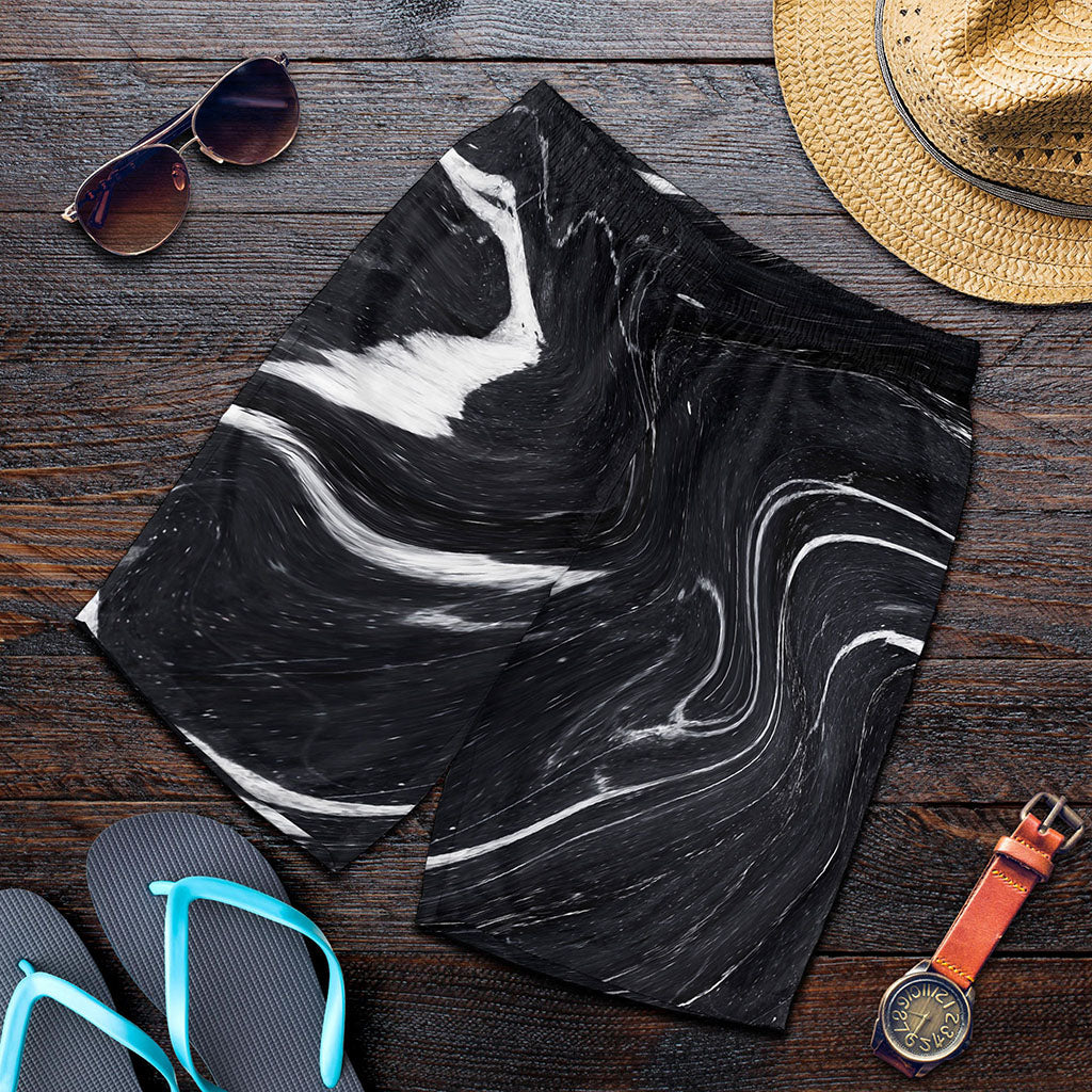 Black White Liquid Marble Print Men's Shorts