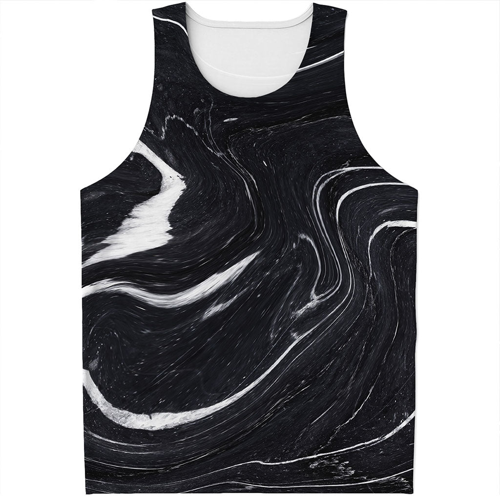 Black White Liquid Marble Print Men's Tank Top