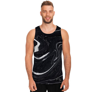 Black White Liquid Marble Print Men's Tank Top