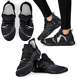 Black White Liquid Marble Print Mesh Knit Shoes GearFrost