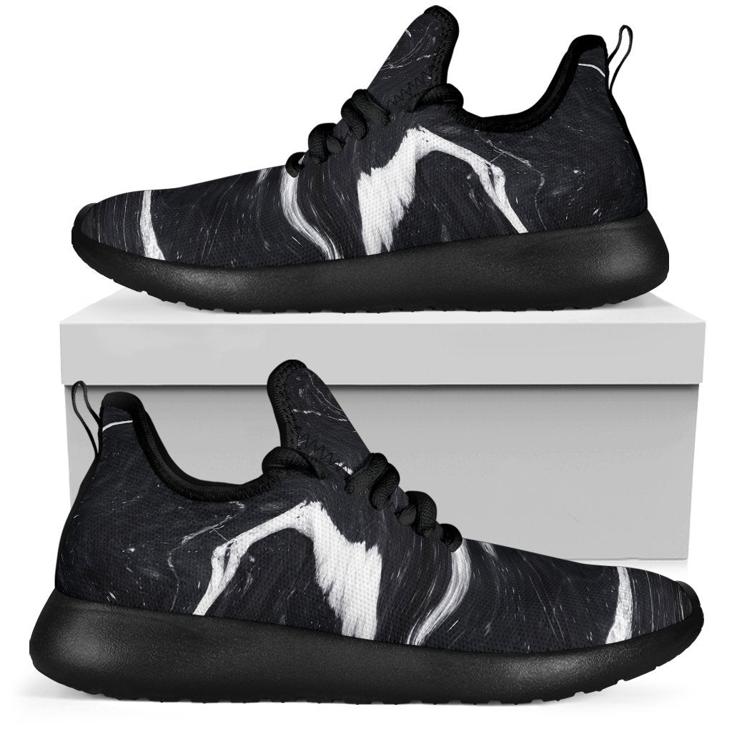 Black White Liquid Marble Print Mesh Knit Shoes GearFrost