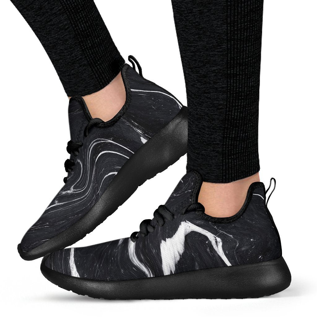 Black White Liquid Marble Print Mesh Knit Shoes GearFrost