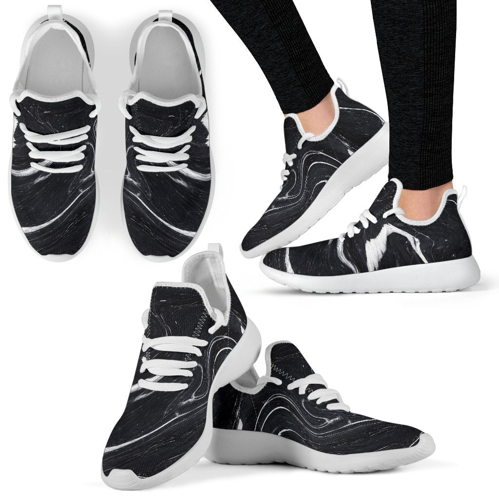 Black White Liquid Marble Print Mesh Knit Shoes GearFrost