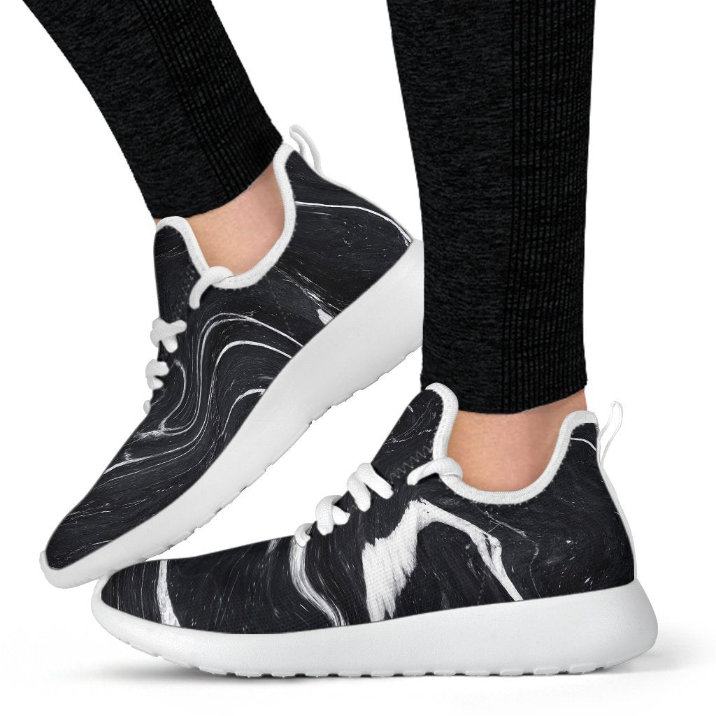 Black White Liquid Marble Print Mesh Knit Shoes GearFrost