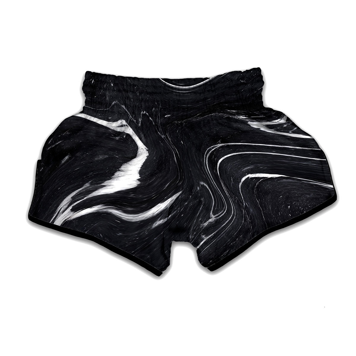 Black White Liquid Marble Print Muay Thai Boxing Shorts