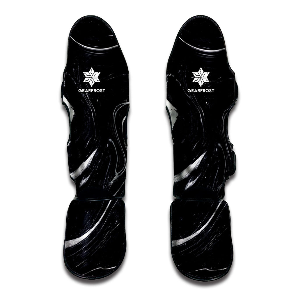 Black White Liquid Marble Print Muay Thai Shin Guard