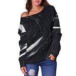 Black White Liquid Marble Print Off Shoulder Sweatshirt GearFrost