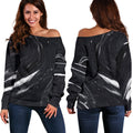 Black White Liquid Marble Print Off The Shoulder Sweatshirt