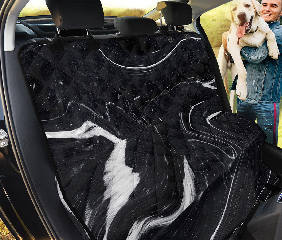 Black White Liquid Marble Print Pet Car Back Seat Cover