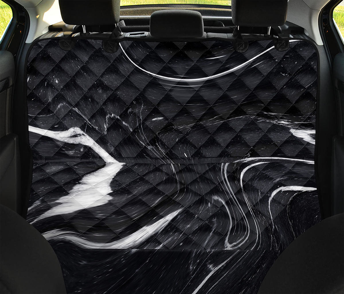 Black White Liquid Marble Print Pet Car Back Seat Cover