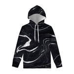 Black White Liquid Marble Print Pullover Hoodie