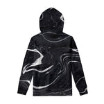 Black White Liquid Marble Print Pullover Hoodie