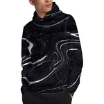 Black White Liquid Marble Print Pullover Hoodie